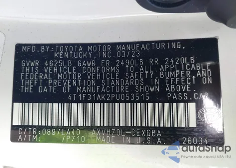 2023 Toyota Camry Xle Hybrid from USA, damaged, VIN 4T1F31AK2PU053515